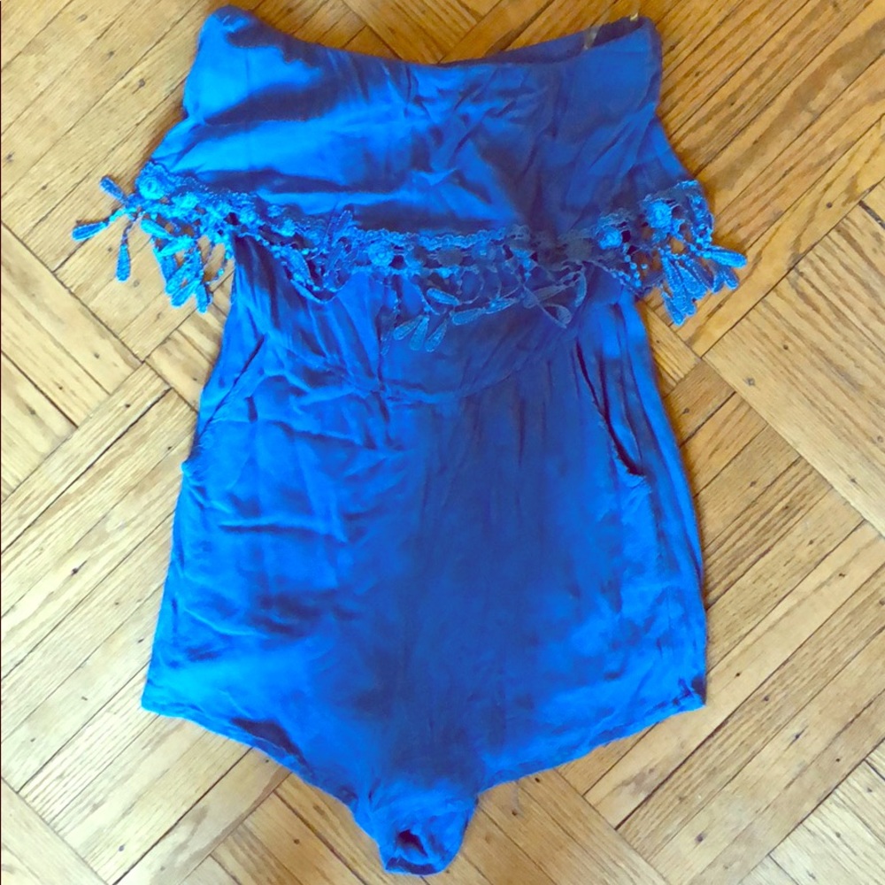 Blue strapless cotton Romper